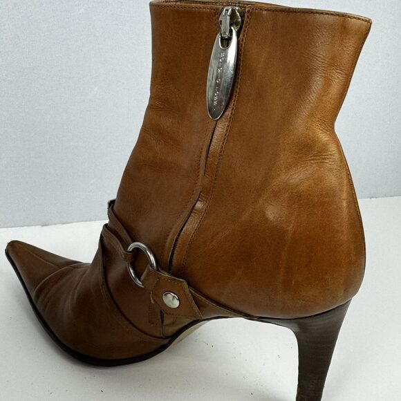 Sergio Rossi Tan Leather Ankle Boots Women Sz. 6 36 Buckle Detail Made in Italy - Picture 6 of 11